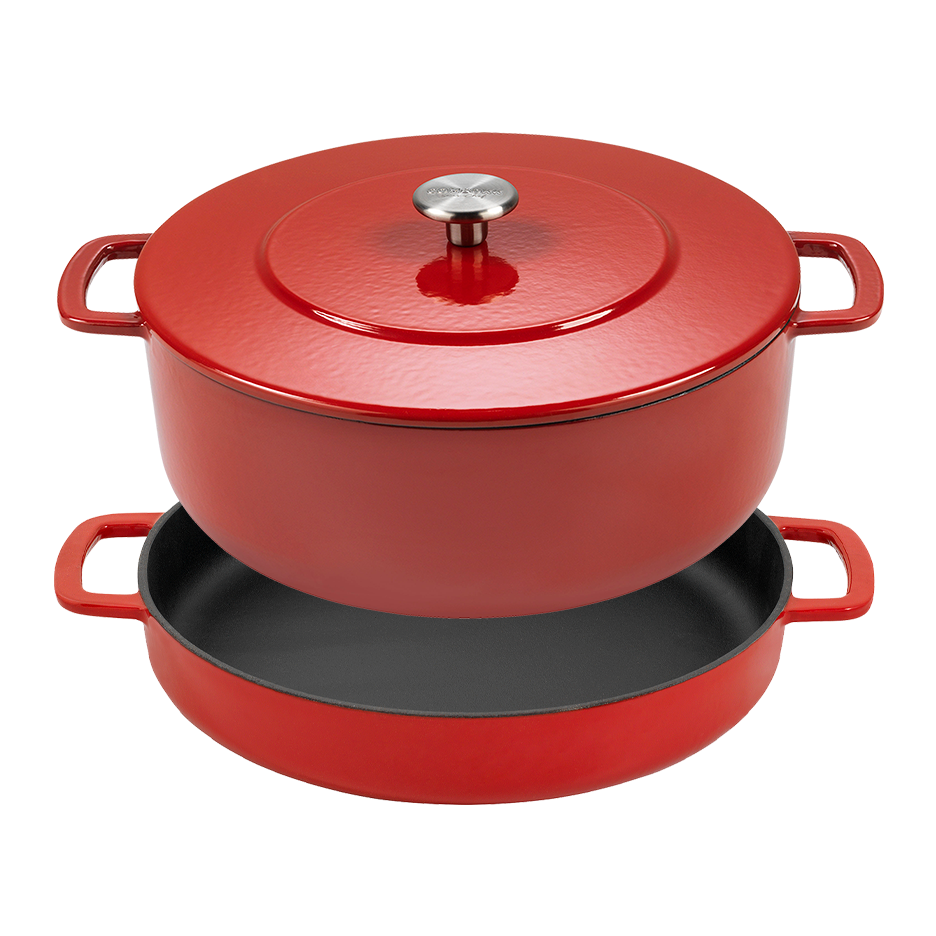 SOUS-CHEF ENAMELLED CAST IRON DUTCH OVEN & DOUBLE HANDLE FRY PAN COMBO