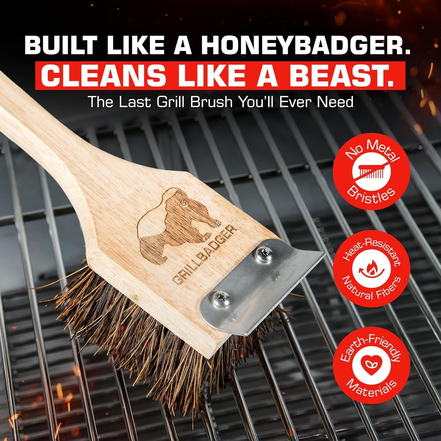 All-Natural Bristle-Free Grill Brush with Heavy Duty Scraper