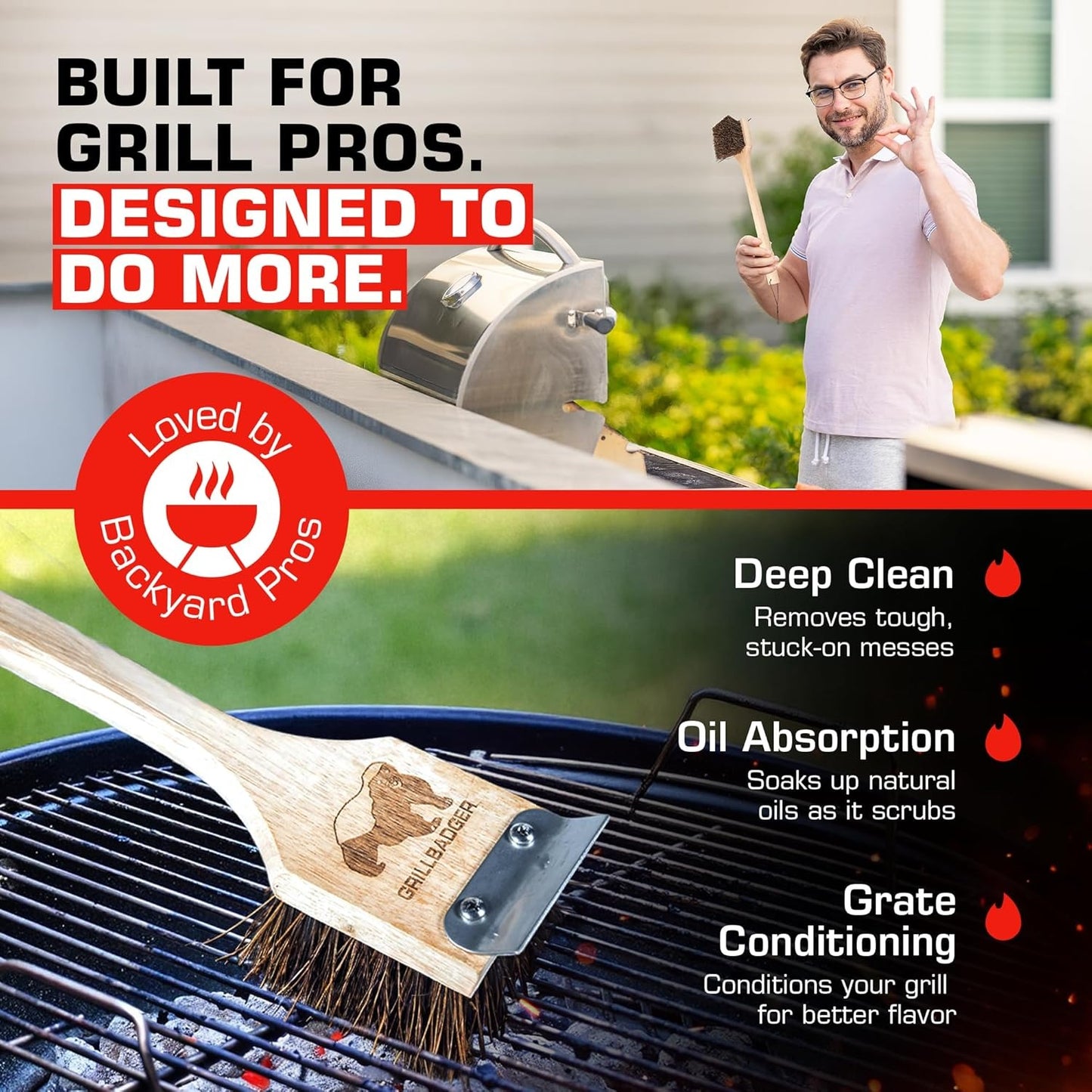 All-Natural Bristle-Free Grill Brush with Heavy Duty Scraper